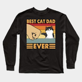 Best Cat Dad Ever Vintage Funny Cat Dad Fathers Day Long Sleeve T-Shirt